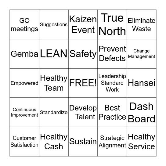 Lean Bingo Card