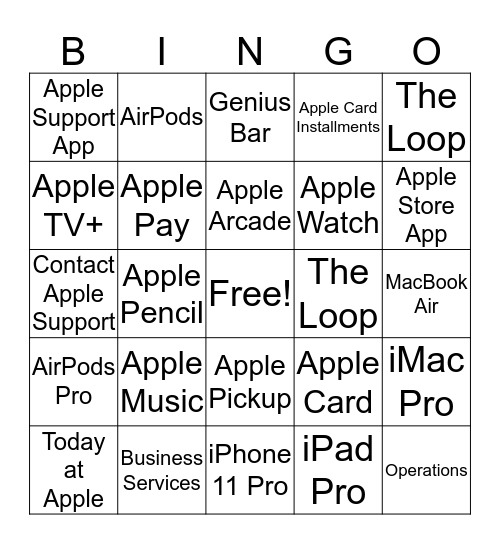 Apple Store Bingo Card