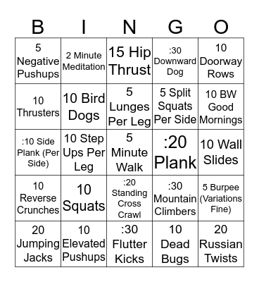Eric's Bingo! Bingo Card