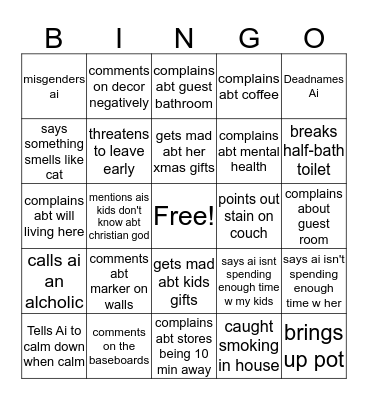 Mom @ Christmas check Bingo Card