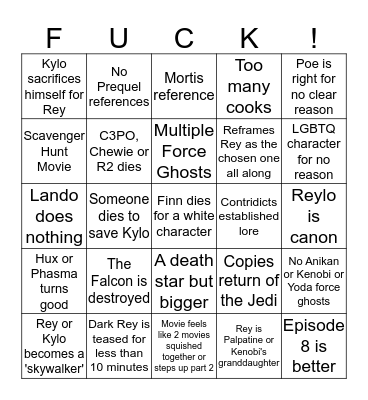 Star Wars Episode 9 Bingo Card