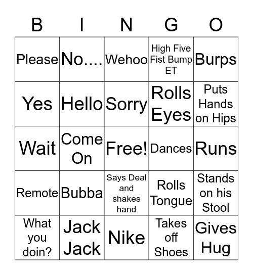 Cory Bingo Card