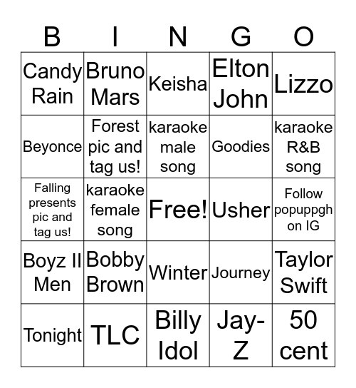 JINGLE BAR KARAOKE Bingo Card