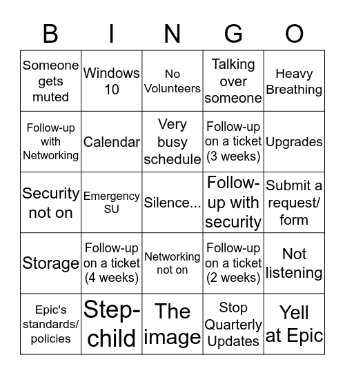 PPOC/ISD Weekly Call Bingo Card