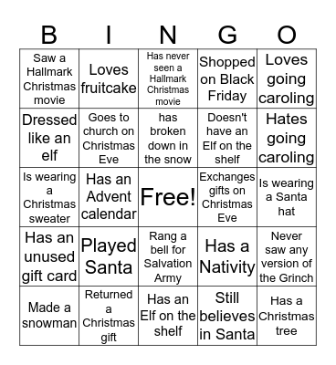 Christmas Ice Breaker Bingo Card