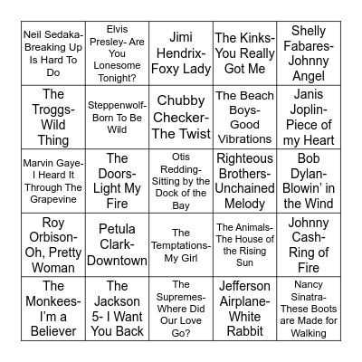 Total-Quiz.com Presents Radio Bingo: 60's Edition Bingo Card