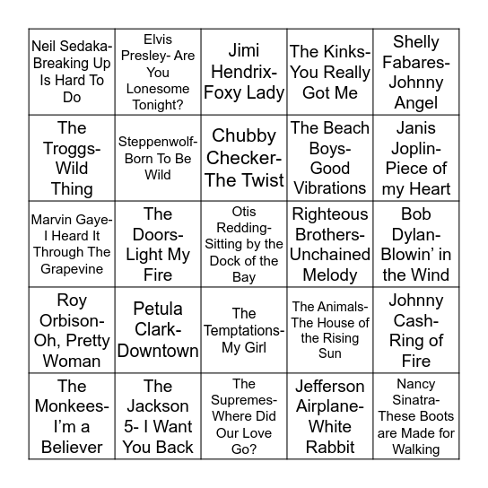 Total-Quiz.com Presents Radio Bingo: 60's Edition Bingo Card