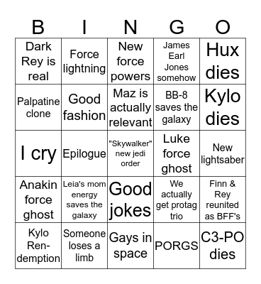 Star Wars Movie Good Bingo Card