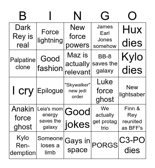 Star Wars Movie Good Bingo Card