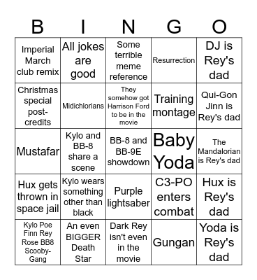 Star Wars Movie Off the Fuckin' Chain Bingo Card