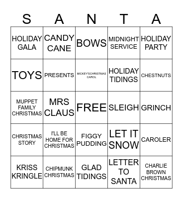 MERRY CHRISTMAS Bingo Card