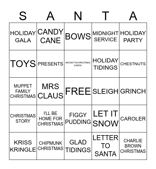 MERRY CHRISTMAS Bingo Card