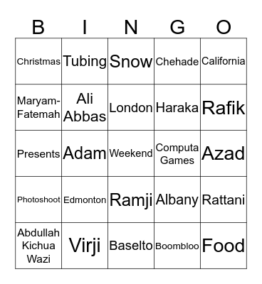 Family Game Night  Bingo Card