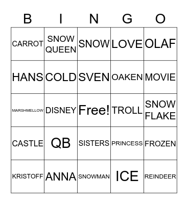 FROZEN BINGO Card