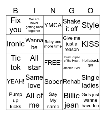 Name That Tune Bingo! Bingo Card