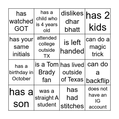 Find someone who... Bingo Card