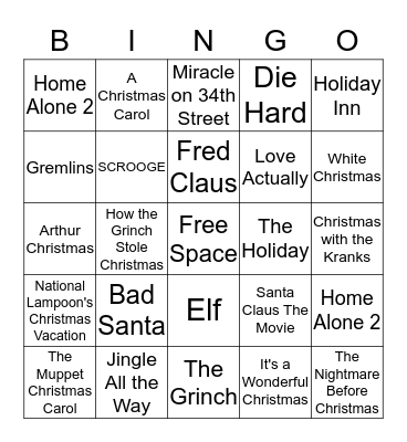 Christmas movies Bingo Card