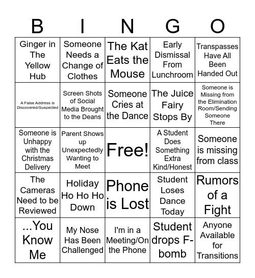 Situational Walkie Bingo Card