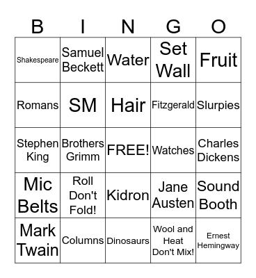 Passion Play Wardrobe Bingo Card