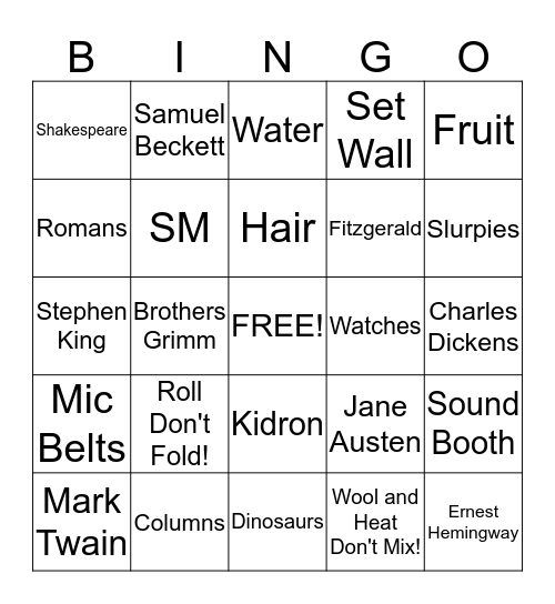 Passion Play Wardrobe Bingo Card