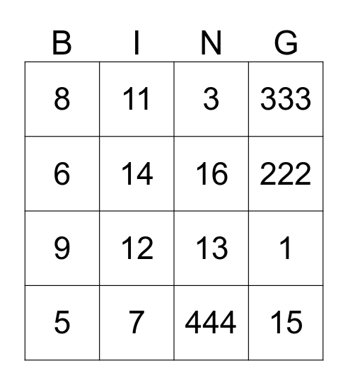 NUMMERKERST 3 Bingo Card