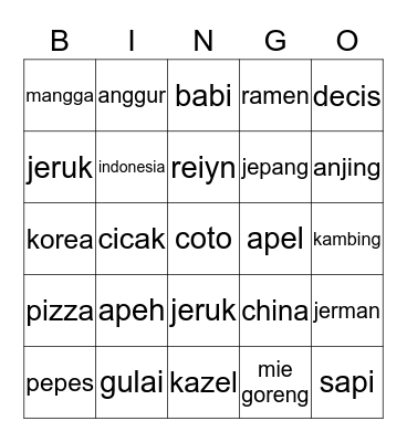HYO Bingo Card