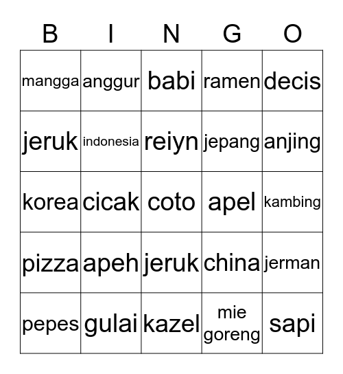 HYO Bingo Card