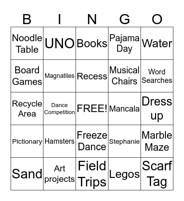 School Age #1 Bingo Card