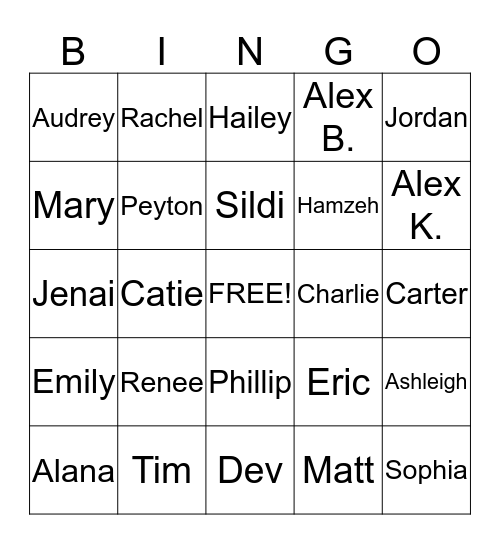 Name It Bingo! Bingo Card