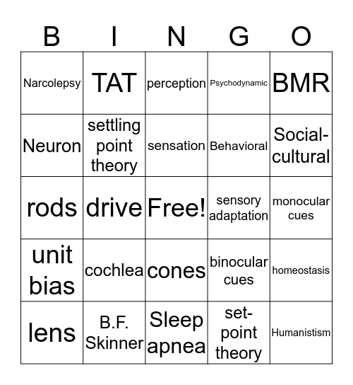 Psychology Terms Bingo Card
