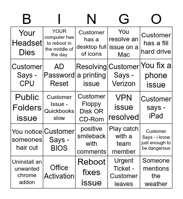 NOC Bingo Card