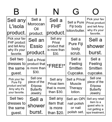 Island Spa Retail Bingo Card