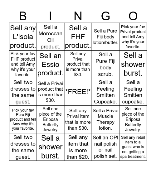 Island Spa Retail Bingo Card