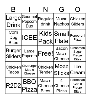 Concessions Bingo Card