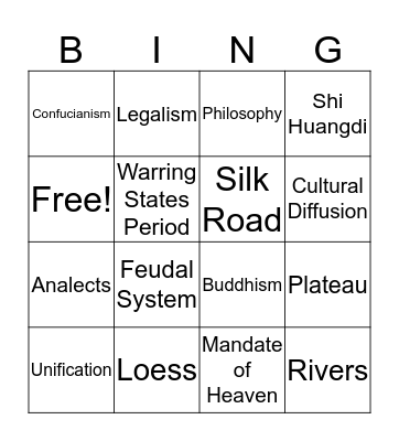 China Vocabulary Bingo Card