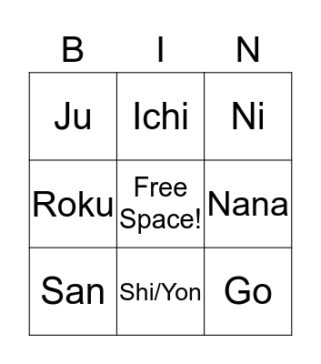 Japan Bingo! Bingo Card