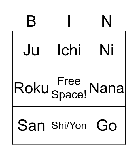 Japan Bingo! Bingo Card