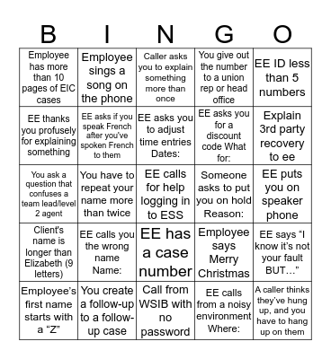 CONTACT CENTER BINGO Card