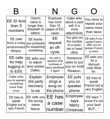 CONTACT CENTER BINGO Card