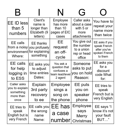 CONTACT CENTER BINGO Card