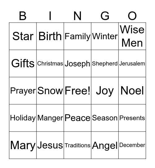 Church Christmas Bingo Card
