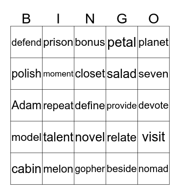 Tiger vs. Camel BINGO Card