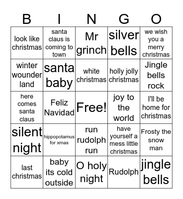 Christmas Karaoke Bingo Card