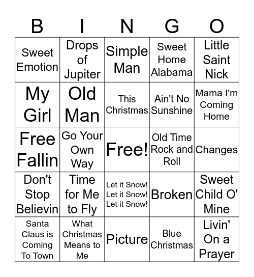 Music Bingo Christmas Bingo Card