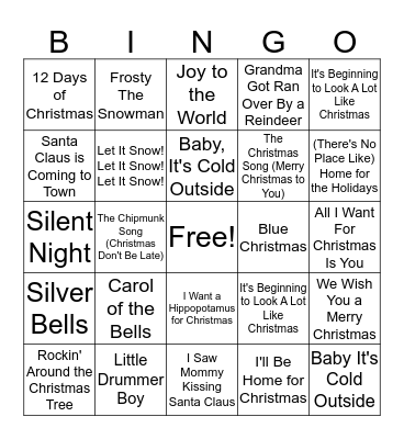 Christmas Songo Bingo Card