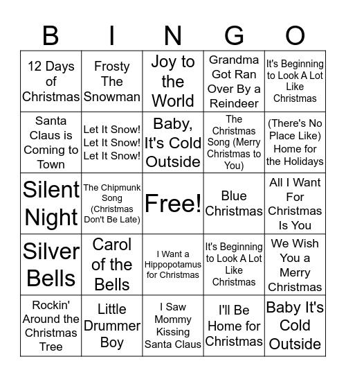 Christmas Songo Bingo Card