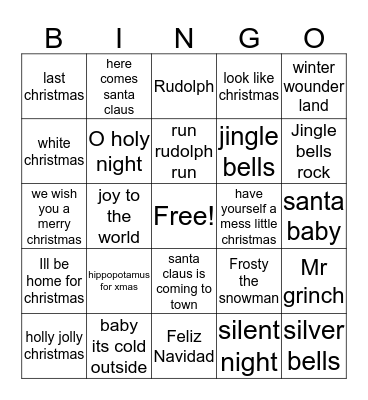 Christmas Karaoke Bingo Card