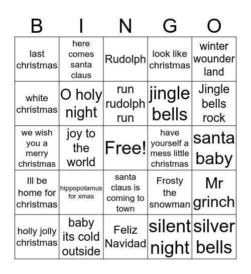 Christmas Karaoke Bingo Card