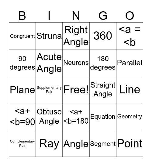 Geometry Bingo Card