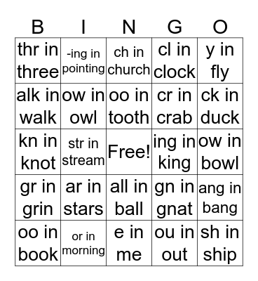 Phonics Bingo Card